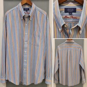 Alan Flusser Button Down Shirt Men's XXL Multicolor Stripe 100% Cotton Long...